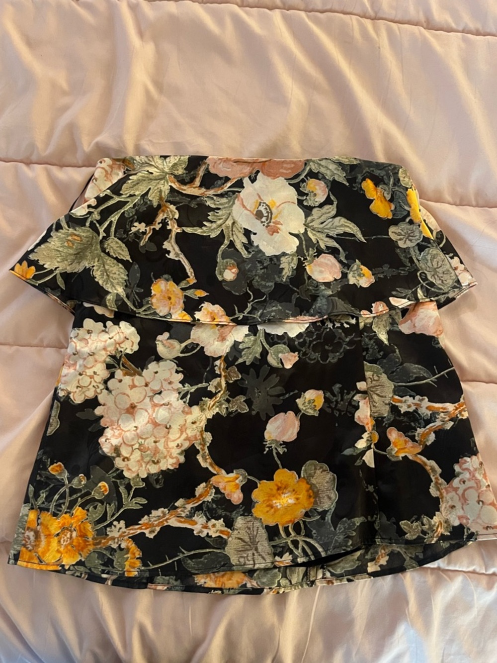 Wayf black floral sleeveless satin top